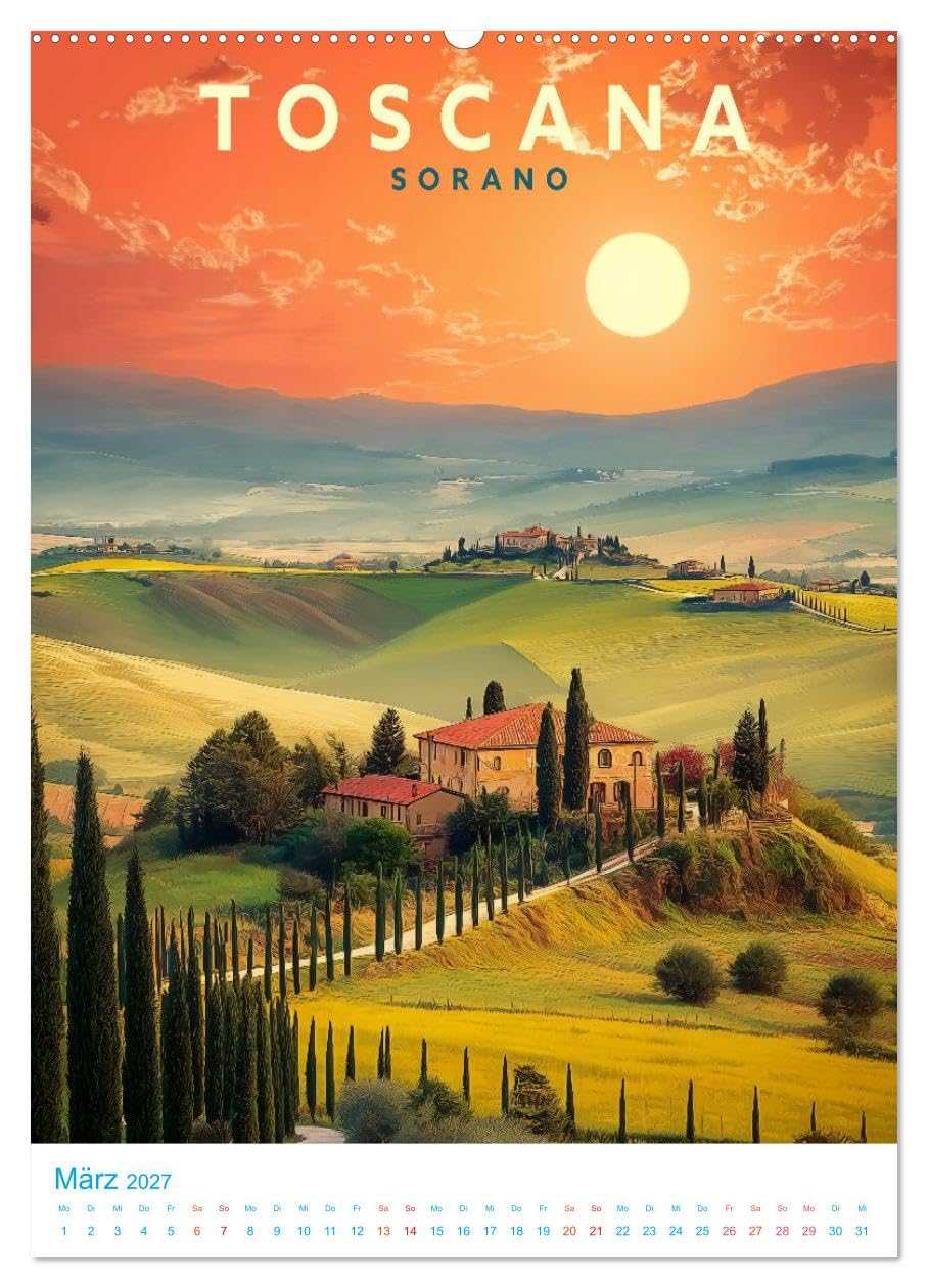 Toskana - Old School Poster Style (hochwertiger Premium Wandkalender 2027 DIN A2 hoch), Kunstdruck in Hochglanz: Eine Sammlung von Poster über Toskana in Old School Style (CALVENDO Orte)