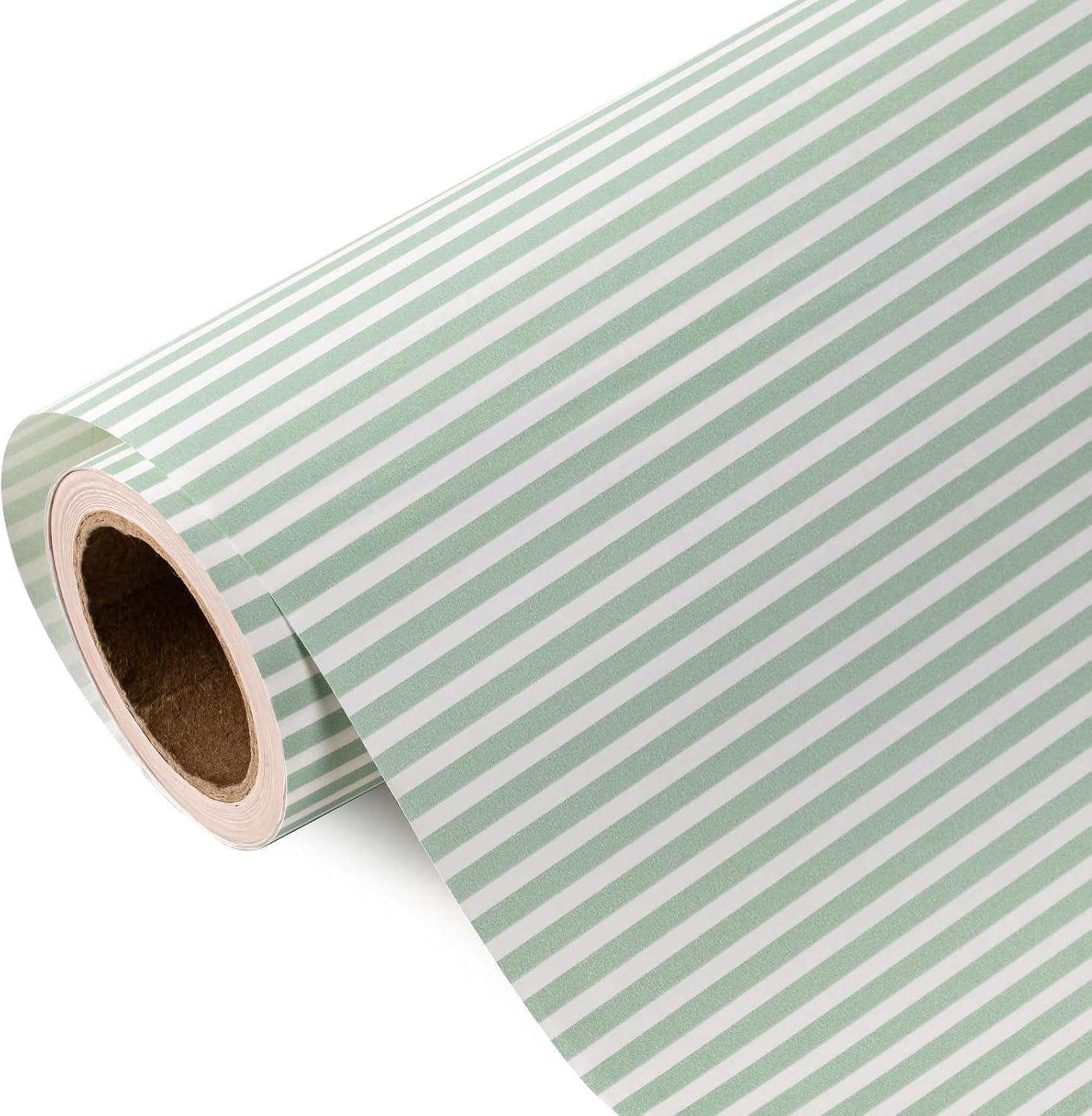 RUSPEPA Kraft Striped Wrapping Paper Roll - Mini Roll - 43.2cm x 5m - Classic Sage Green Stripe Wrapping Paper for Birthday, Wedding, Baby Shower, Bridal Shower