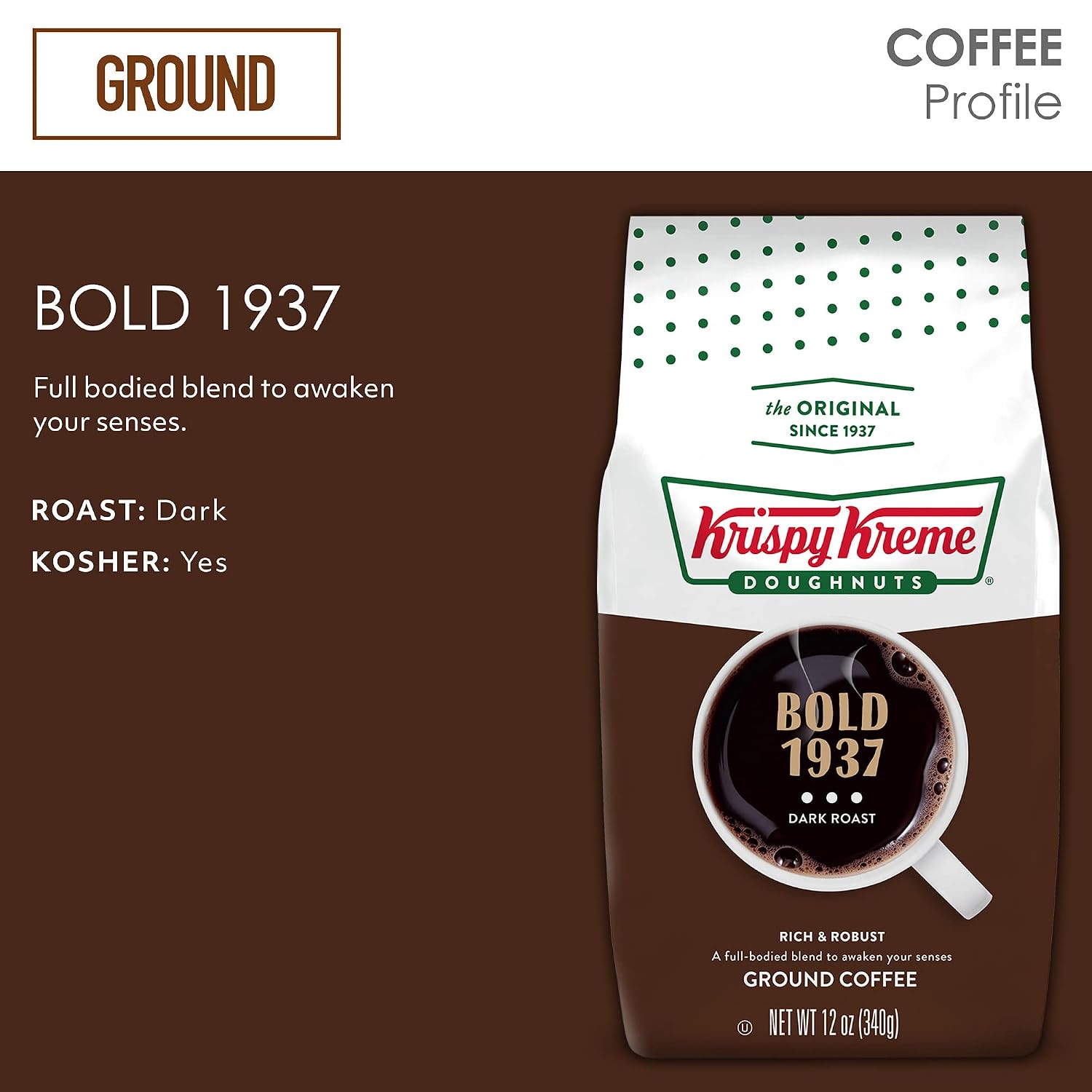 Ground Coffee, Dark Roast, Bagged 12 oz 