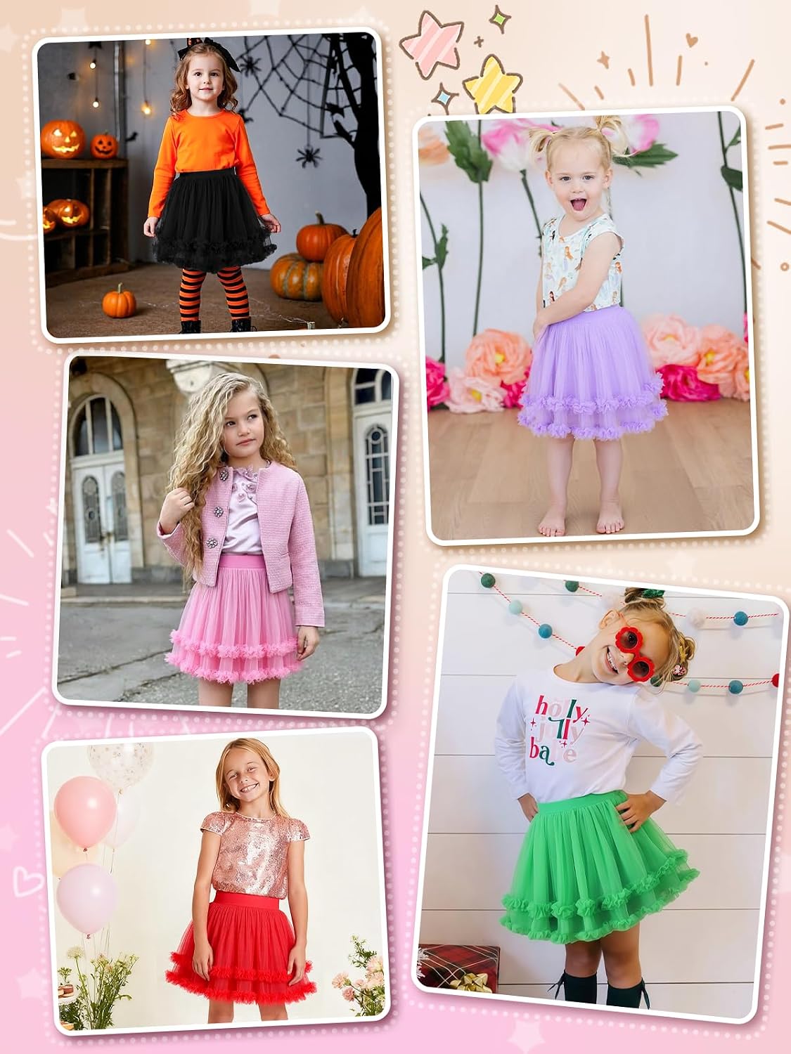 Girls Tutu Skirt for Toddler Kids Fluffy 3-Layered Tulle Ruffle Skirt with Elastic Waist Ballet Dress Up Party Skirt