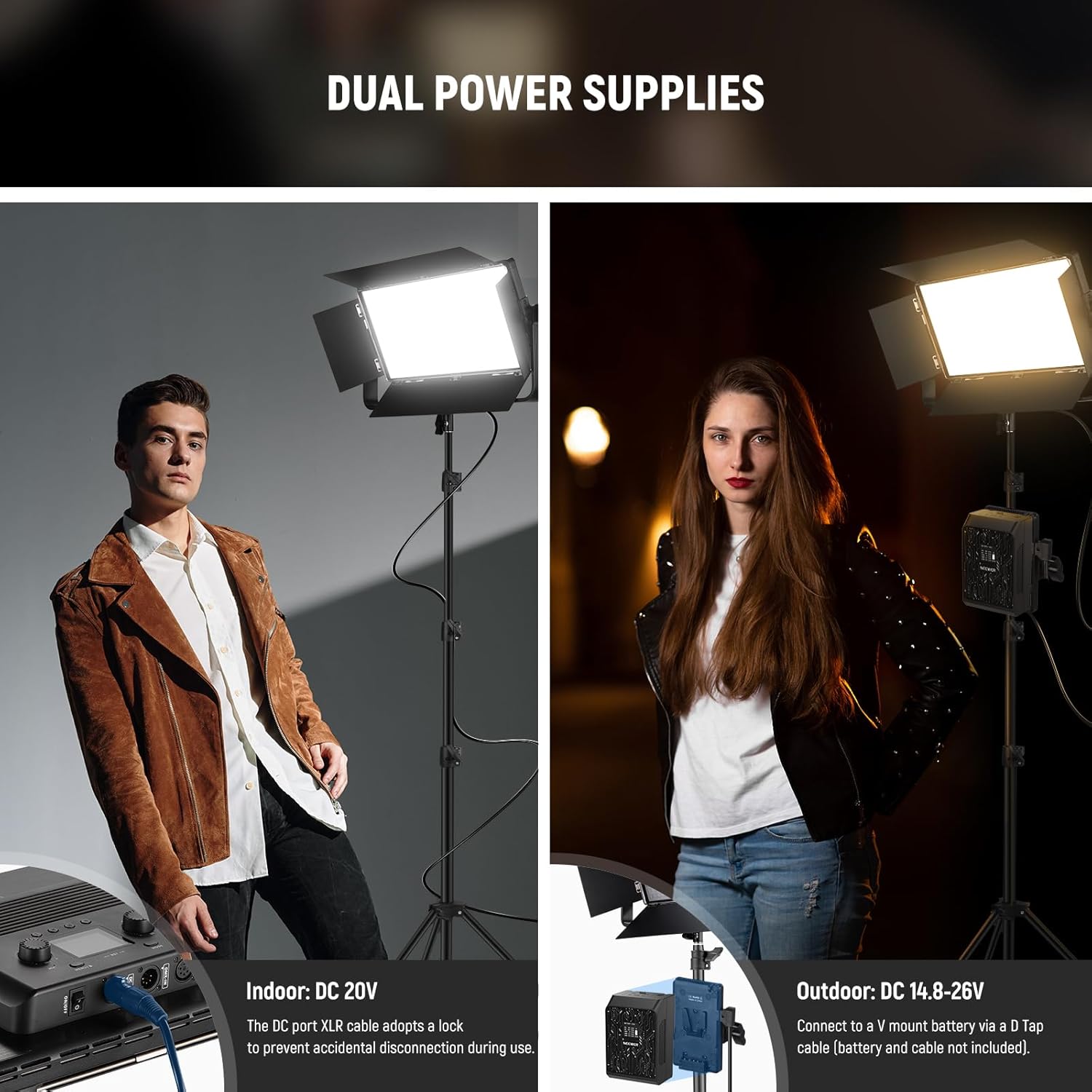 NEEWER 100W Bi Color LED Panel Video Light Kit, 960 LEDs 38600Lux@0.5m 2500K-8500K CRI96+/TLCI97+ 0-100% Dimming, APP/2.4G/Panel/DMX Control for Pro Studio Photography Recording Stage Lighting, AP100B