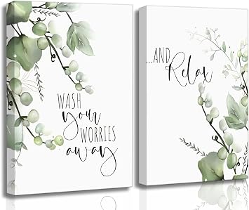 UHVBBCO 2 Pcs Eucalyptus Botanical Canvas Wall Art 12x16in