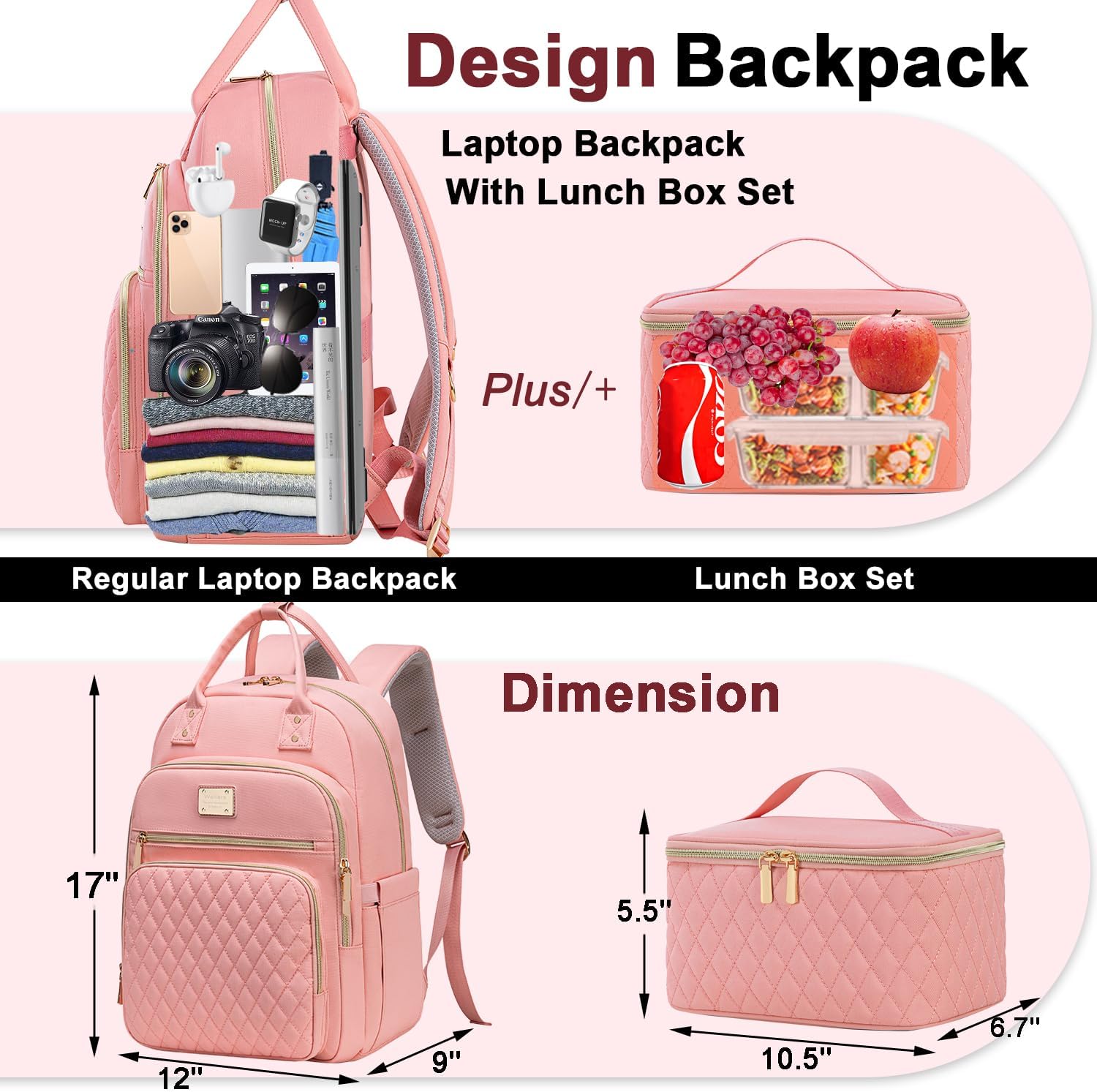 Weitars Lunch Backpack for Women,15.6 Inch Laptop Backpacks Travel Backpack for Women,Work Back pack,Teacher Nurse Back pack Insulated Lunchbox Backpacks - Image 4