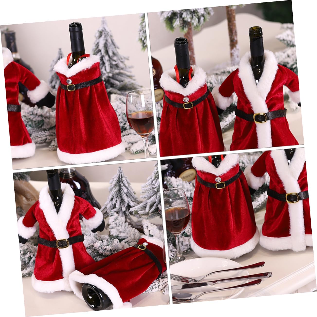 2pcs Wine Bottle Christmas Cover Dress Set Santa Claus Wine Bottle Cover