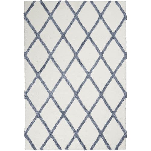 Nourison Feather Soft Trellis Ivory Blue 5'3" x 7'3" Area -Rug, Easy -Cleaning, Non Shedding, Bed Room, Living Room, Dining Room, Kitchen (5x7)