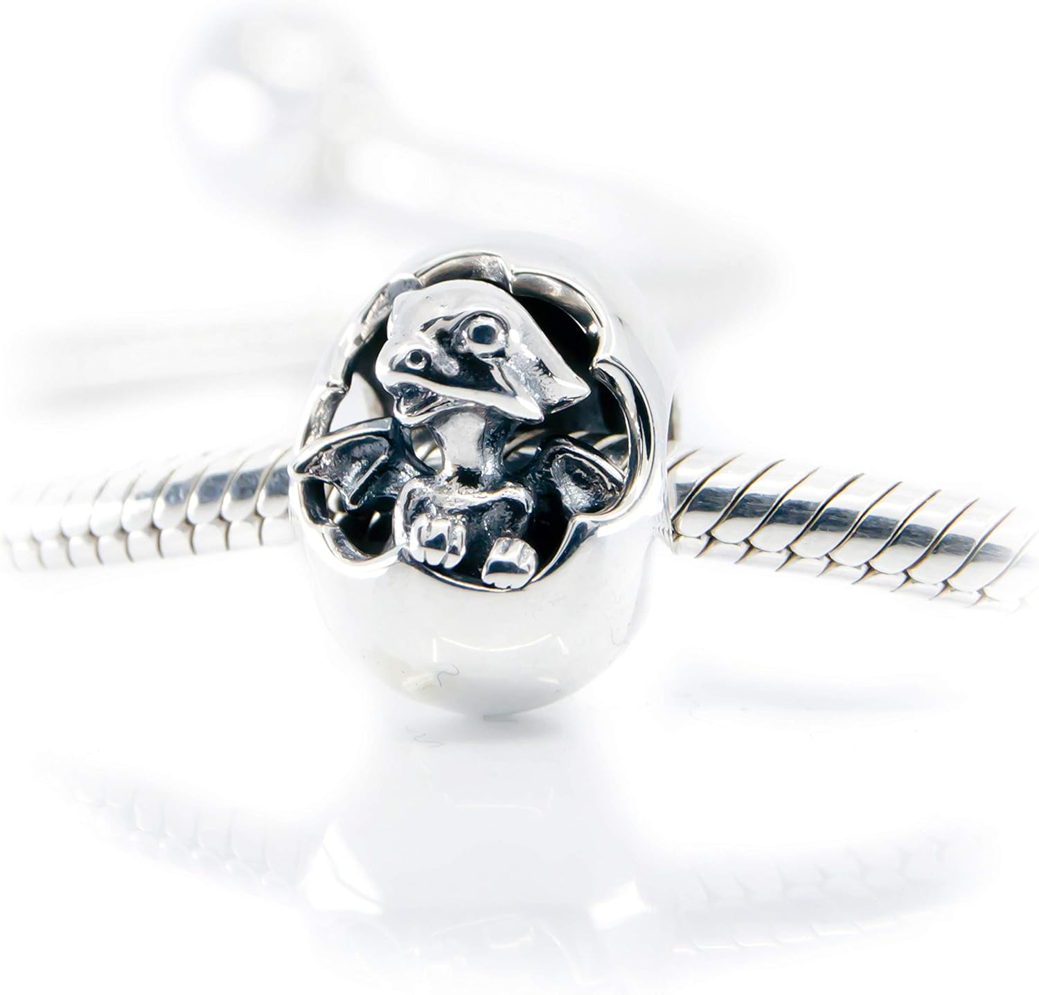 Hatching Baby Dragon Sterling Silver Charm Bead Pendant S925, Cute Little Dragon Egg Pendant, for bracelet or necklace, Pandora compatible Jewellery