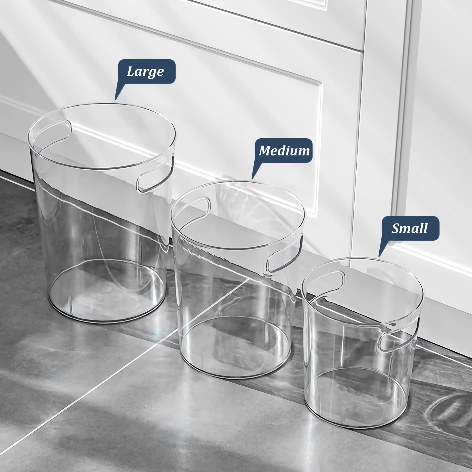 Mały kosz na śmieci plastikowy kosz na śmieci 1,5 l okrągły pojemnik na śmieci z uchwytami do łazienki, sypialni, kuchni, akademika, biura, pokoju rzemieślniczego - przezroczysty