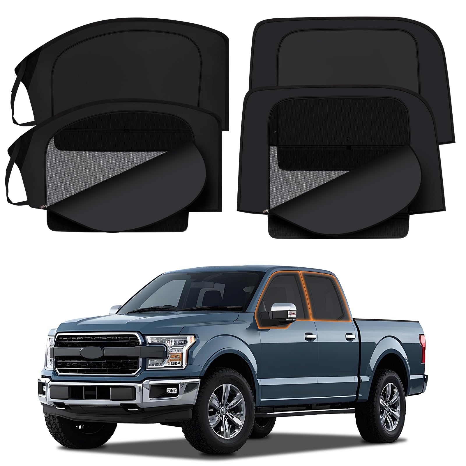 XCBYT 2020-Present F150 Sunshade | Dual Purpose Car Window Covers with Breathable Mesh | Insulate Heat 99% Sun UV Blackout | Keeps Cool Privacy Curtains for Breastfeeding, Napping, Dressing, Camping