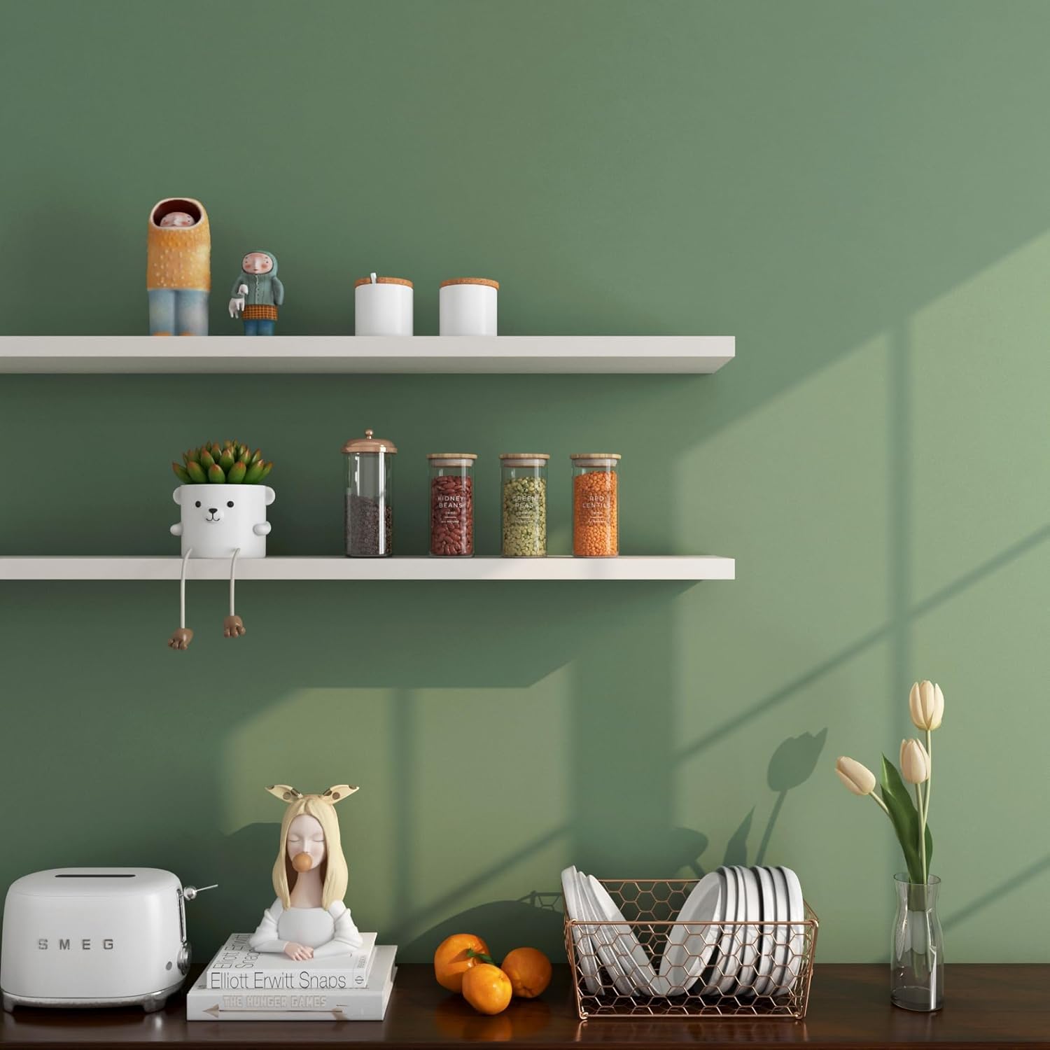 FunStick 16"x240" Dark Green Wallpaper Stick and Peel for Kitchen Cabinet Wallpaper Self Adhesive Green Contact Paper for Countertops Peel and Stick Renter Friendly Wall Paper for Bedroom Shelf Liner