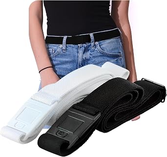 BELTAWAY Easily Adjustable Elastic Flat Buckle No Show Belts for Women Stretch No Bulge jeans pants