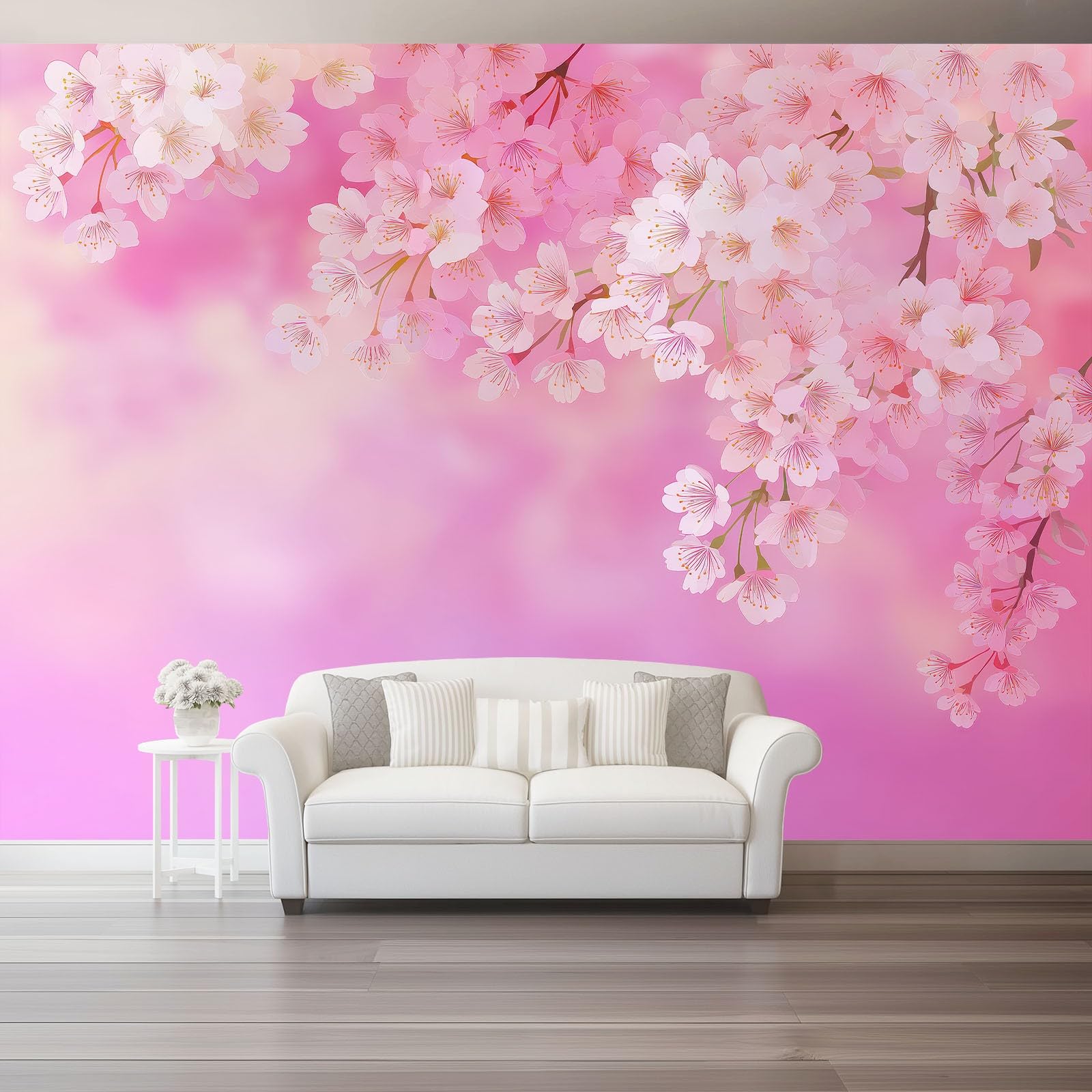 Tapety 300 x 210 cm Fototapety Świeże skupiska kwiatów, płaczące gałęzie fotomuralna włóknina, do salonu sypialni nowoczesne tapety ścienne gigantyczne tło czerwone