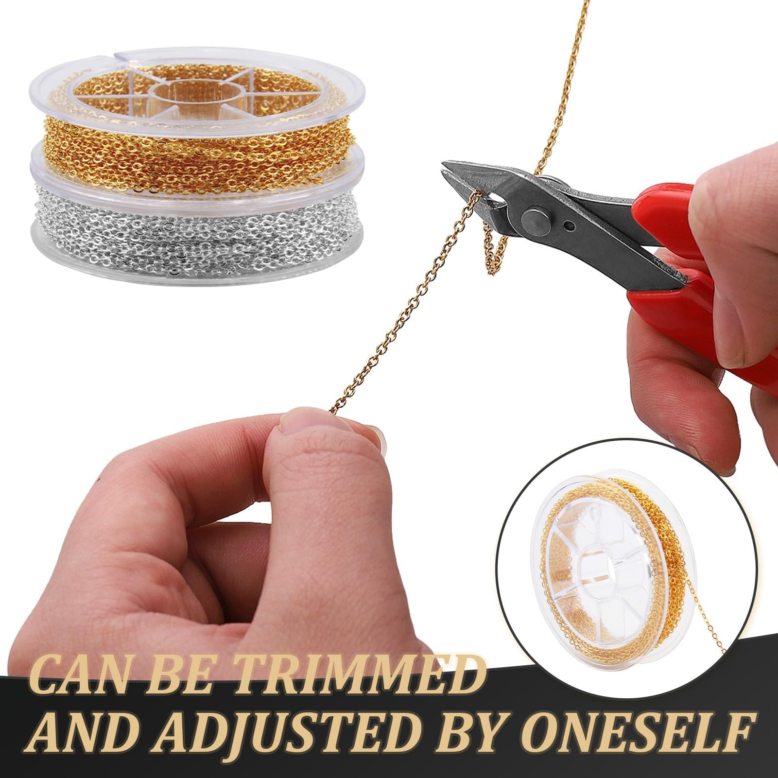 2 Rotoli Catene Per Gioielli Fai Da Te - 5M Oro E Argento, Con 40 Moschettoni E 100 Anelli - Foto 7