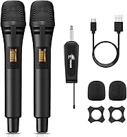 Vista 1 de TONOR Wireless Microphones, UHF Dual Karaoke Microphone System, Microfonos Inalambricos with Rechargeable Receiver, Cordless Dynamic Mic Micro Kit