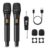 TONOR Wireless Microphones, UHF Dual Karaoke Microphone System, Microfonos Inalambricos with Rechargeable Receiver, Cordless Dynamic Mic Micro Kit for Singing, Wedding, DJ Party, Speech TW320 Black