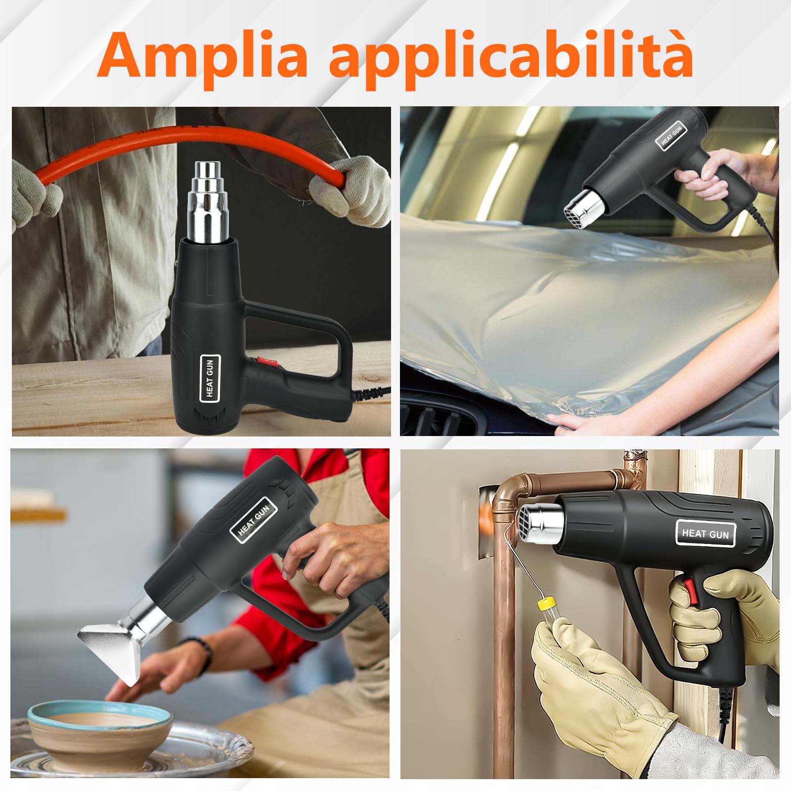 Pistola ad Aria Calda & Pistola Termica Professionale 2000W | 4 Ugelli, 60-600°C (2 Livelli), Riscaldamento Rapido | Sverniciare, Saldare, Tubi Termoretraibili | Protezione Surriscaldamento, Ignifugo