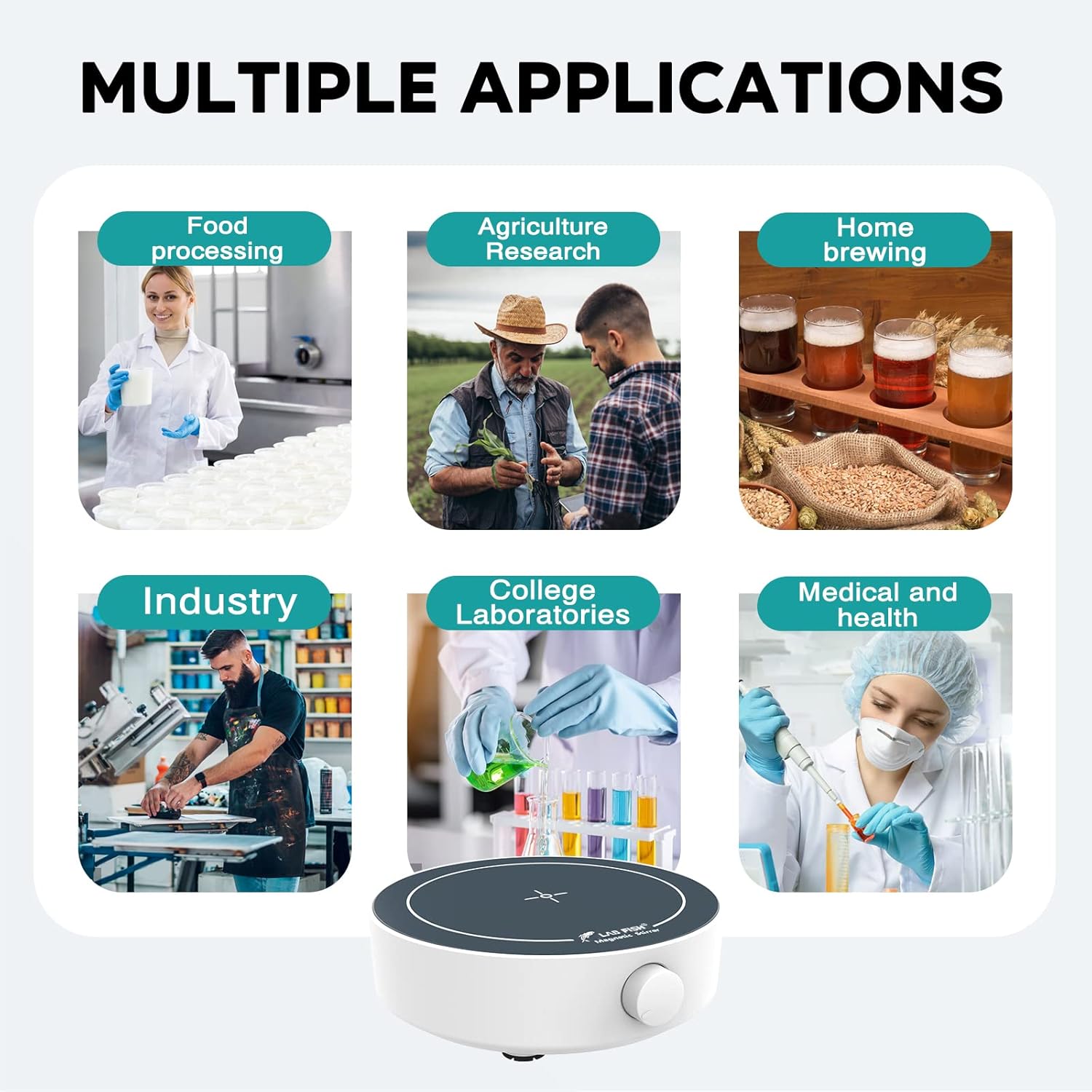 LAB FISH Laboratory Magnetic Stirrer 1800PRM Magnetic Mixer Max Stirring 3000ml Capacity Stir Plate with Stir Bar Egg for Lab and Homebrew