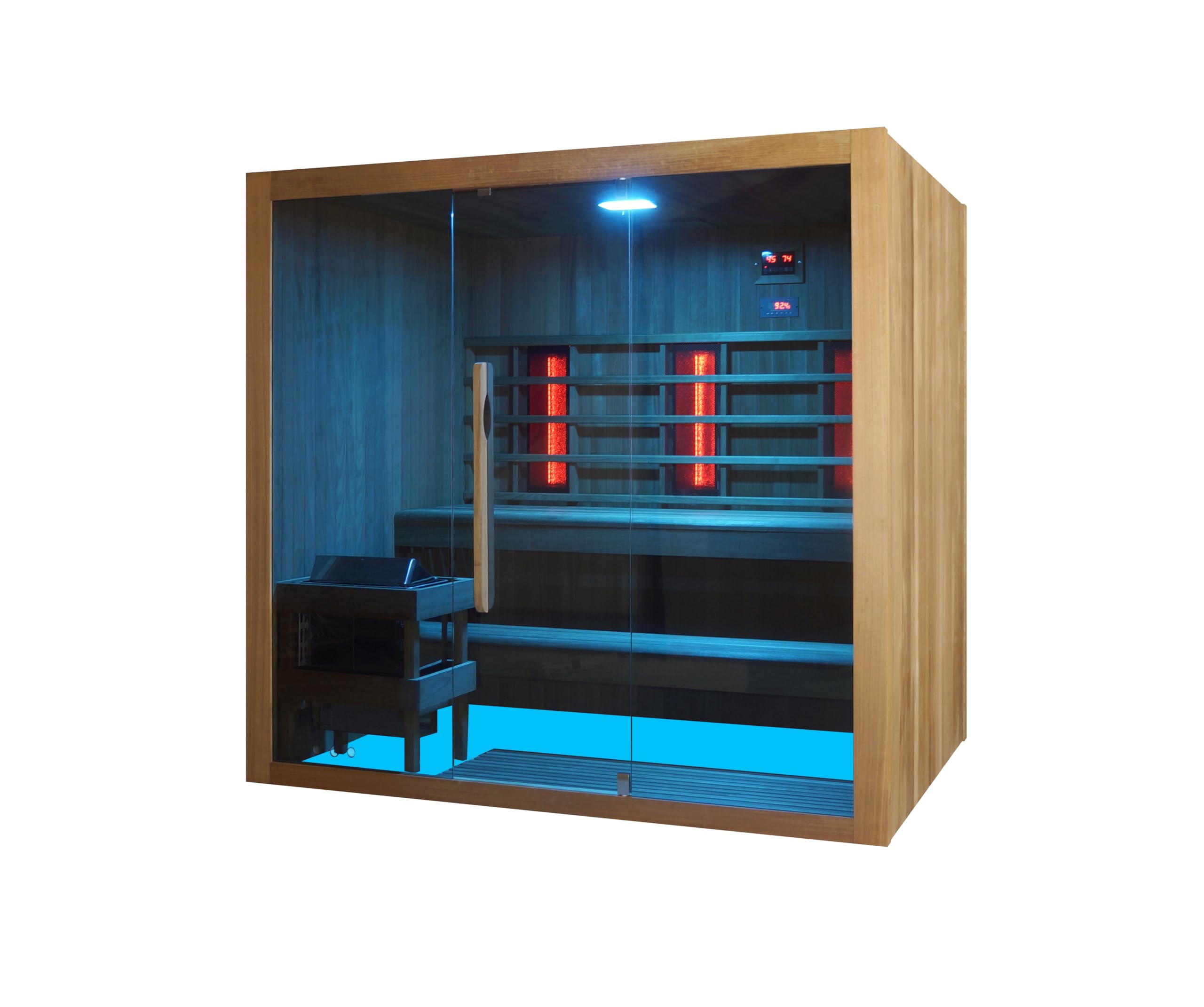 Infrarot und Finnische Sauna KOTKA für 4-5 Personen - 200x150x190 cm - Vollspektrumstrahler, Saunaofen inkl. Saunasteine, Farblicht LED (7 Farben), MP3 Player inkl. Bluetooth