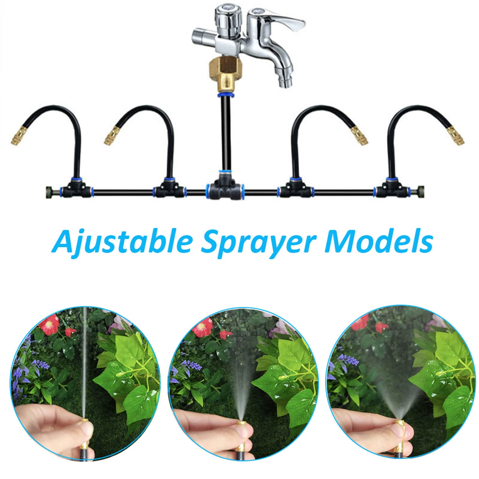 Zestaw systemu nawadniania kropelkowego, Zestaw do chłodzenia zamgławiającego na zewnątrz z regulowanymi dyszami Filtr liniowy Patio Mister Drip 5-60m(5m tube+5 nozzles)