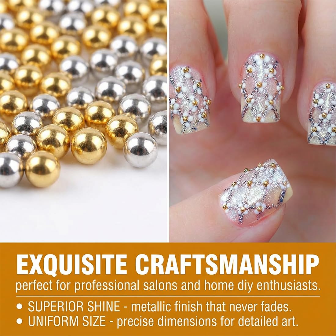 1 Pièce Or Perle Nail Charms Pearls Caviar Strass Ongle Nail Art, Strass Ongle Nail Art, Mini Nail Caviar Beads pour Bijoux Ongles, Charms Ongles