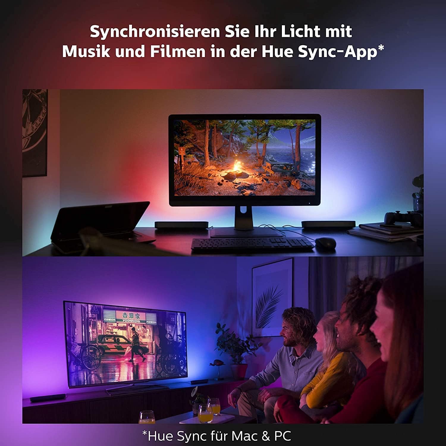 Philips Hue White & Color Ambiance Play Lightbar 2er Pack Basis-Set 500 lm Dimmbare Lichtsäulen TV-Hintergrundbeleuchtung Schwarz