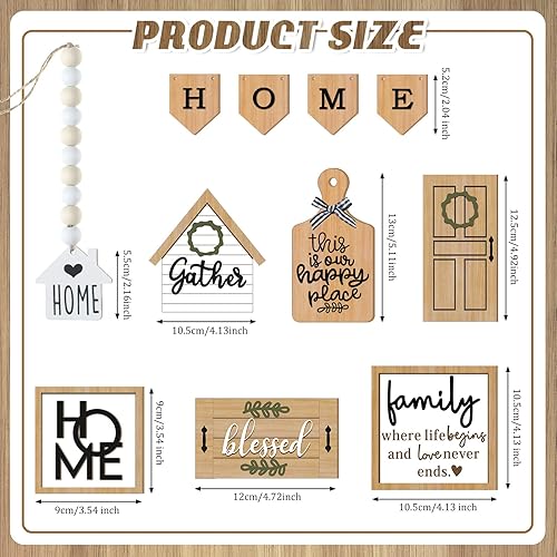 Vista 3 de Juego de 11 bandejas escalonadas rústicas para decoración de bandejas escalonadas para el hogar, letreros de madera para el hogar, patas de perro