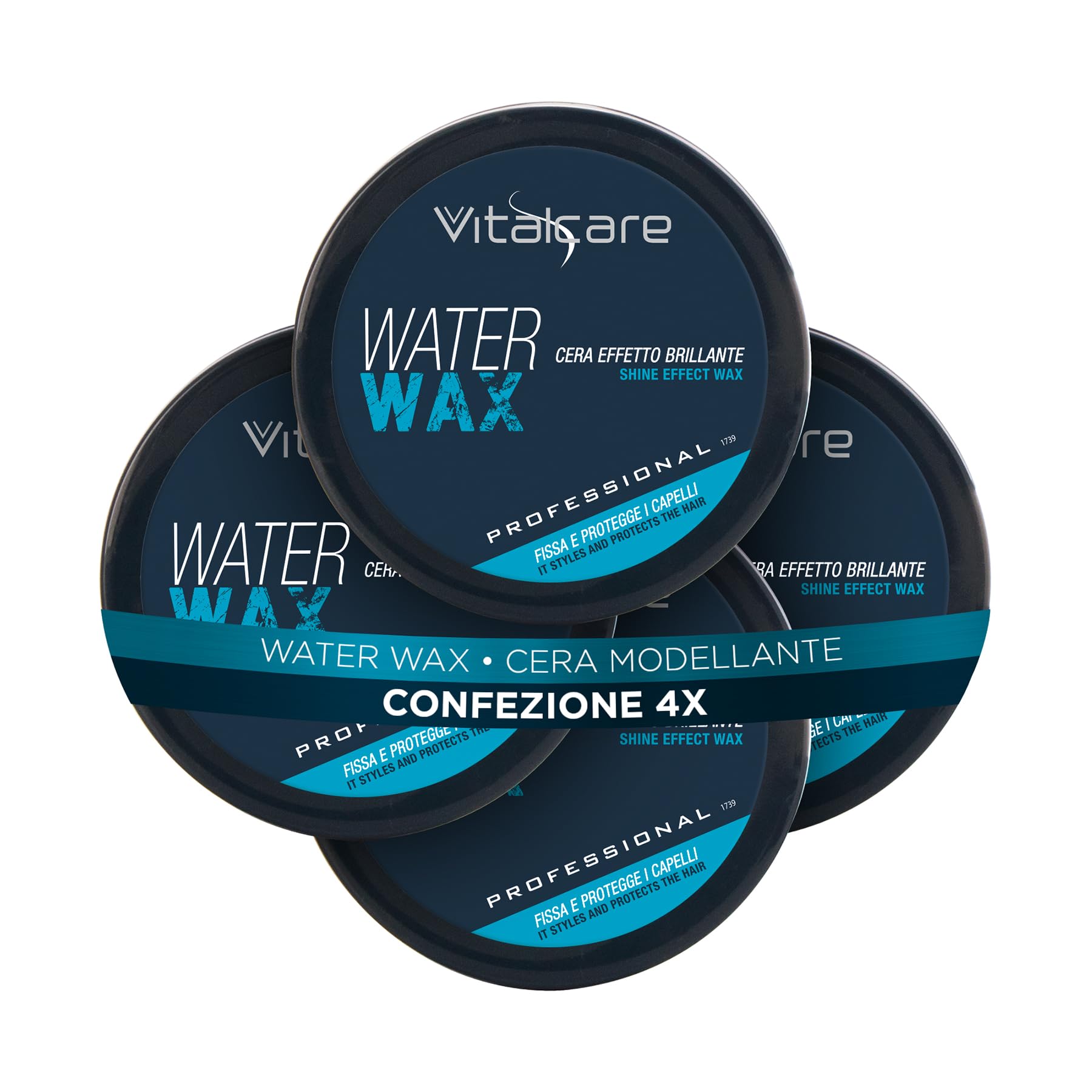 Vitalcare | Water Wax - Cera con Effetto Brillante, Cera per Capelli Uomo Professionale, per Capelli più Scolpiti e Definiti, 4 x 100 ml