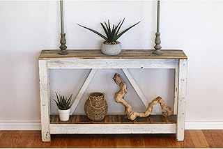White Combo A-Frame Console Farmhouse Rectangular Reclaimed Wood Natural Finish Handmade