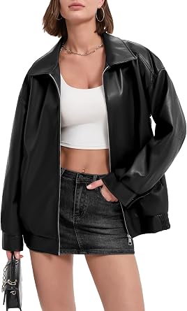 Faux Leather Jackets for Women Oversized Bomber Motorcycle Coat