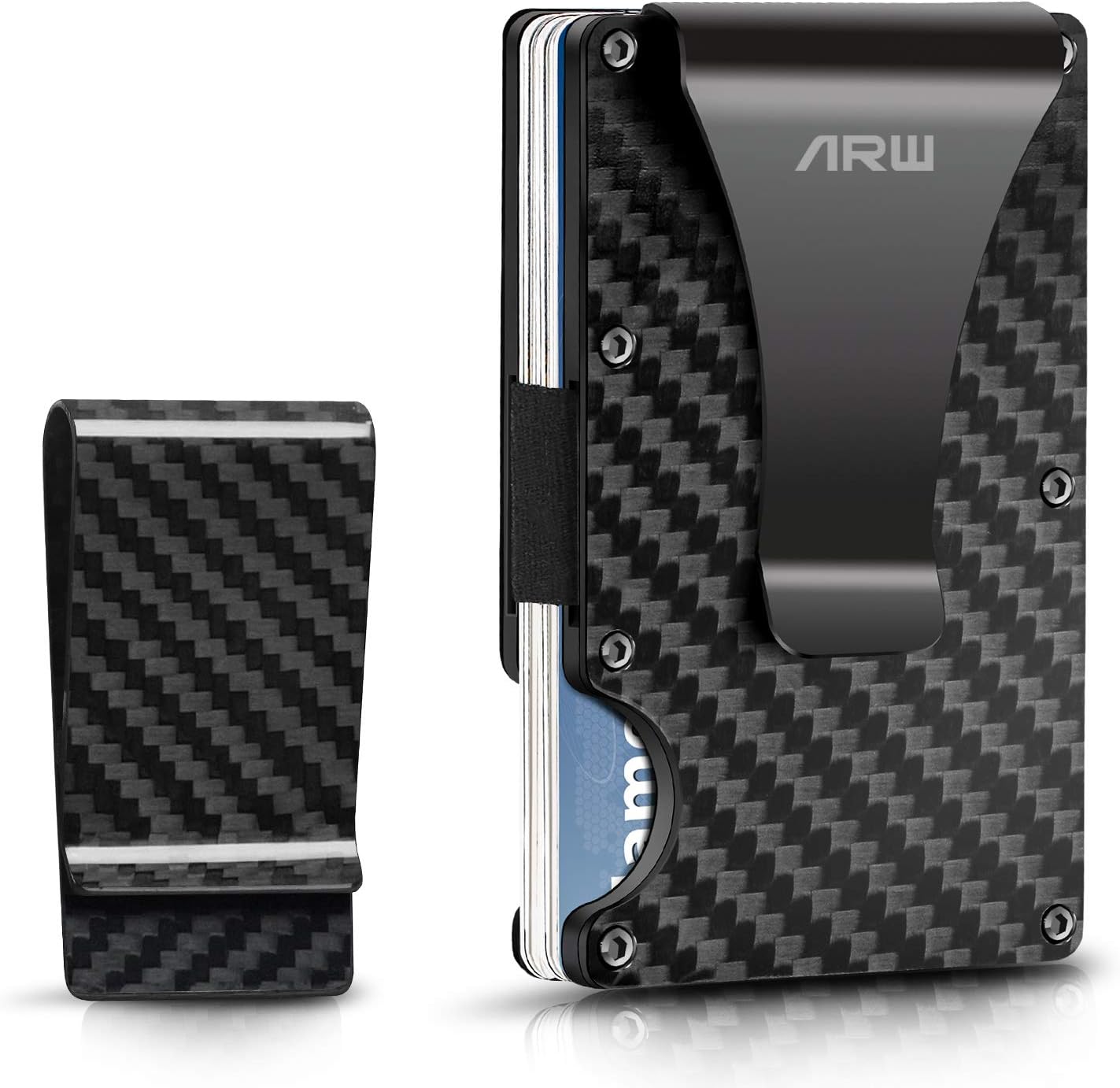 Carbon Fiber Wallet, ARW Metal Money Clip Wallet, RFID Blocking Minimalist Wallet for Men