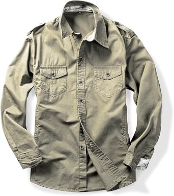 Mens Boys Button Down Shirt Long Sleeve Military Casual Style Cargo Tactical Work Shirt
