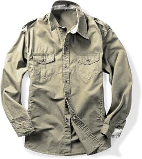 Herren Button-Down-Shirts, lässig, Baumwolle, langärmelig, mit Tasche, normale Passform, khaki, L
