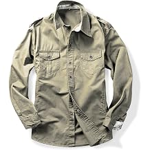 Mens Boys Button Down Shirt Long Sleeve Military Casual Style Cargo Tactical Work Shirt