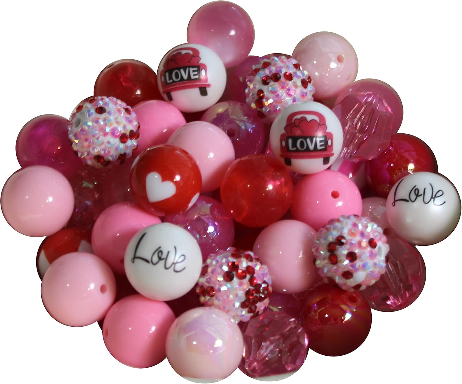 20mm Bulk Mix of 56 Valentine Red, Pink, White Chunky Bubblegum Beads 10 Styles Acrylic Gumball Loose Beads Lot
