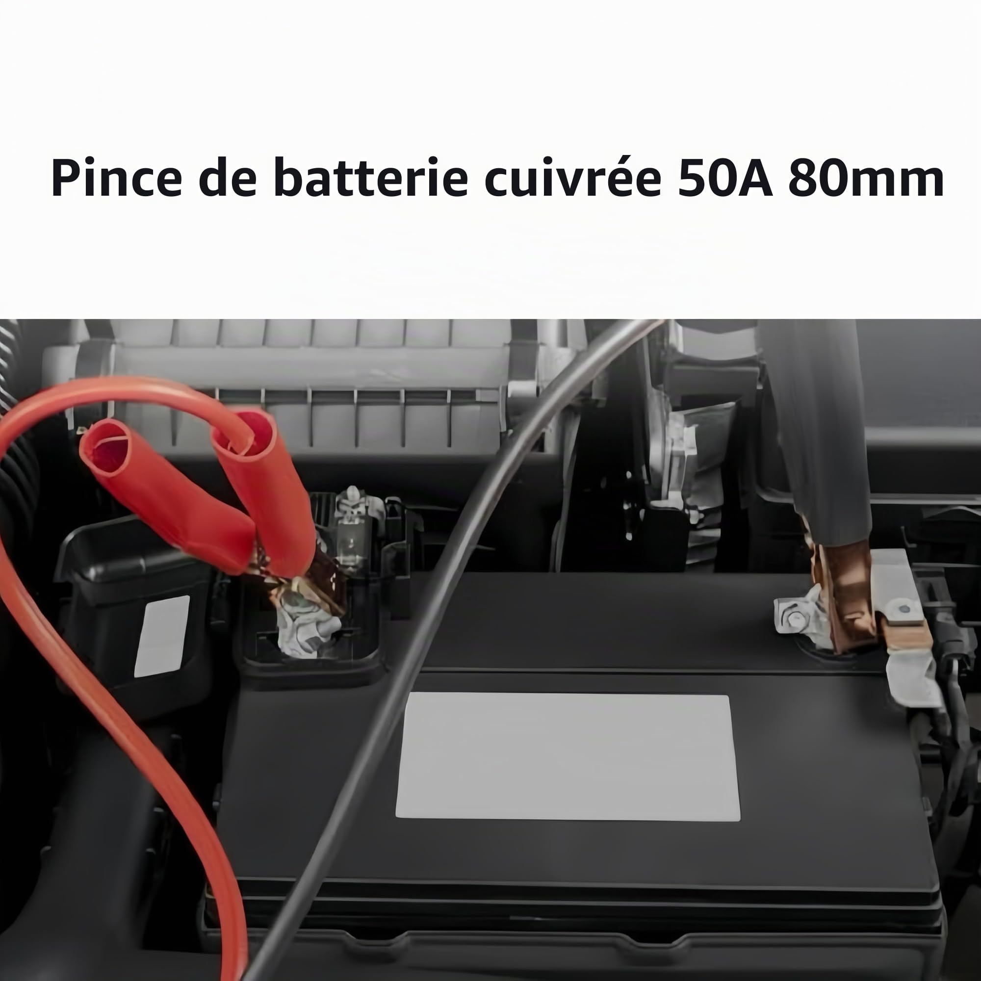 Pinces Crocodiles de Batterie 50A - 6 Pièces en Cuivre, Pince de Démarrage Voiture, 80mm, Rouge et Noir, Idéales pour Chargeurs de Batterie et Applications Automobiles
