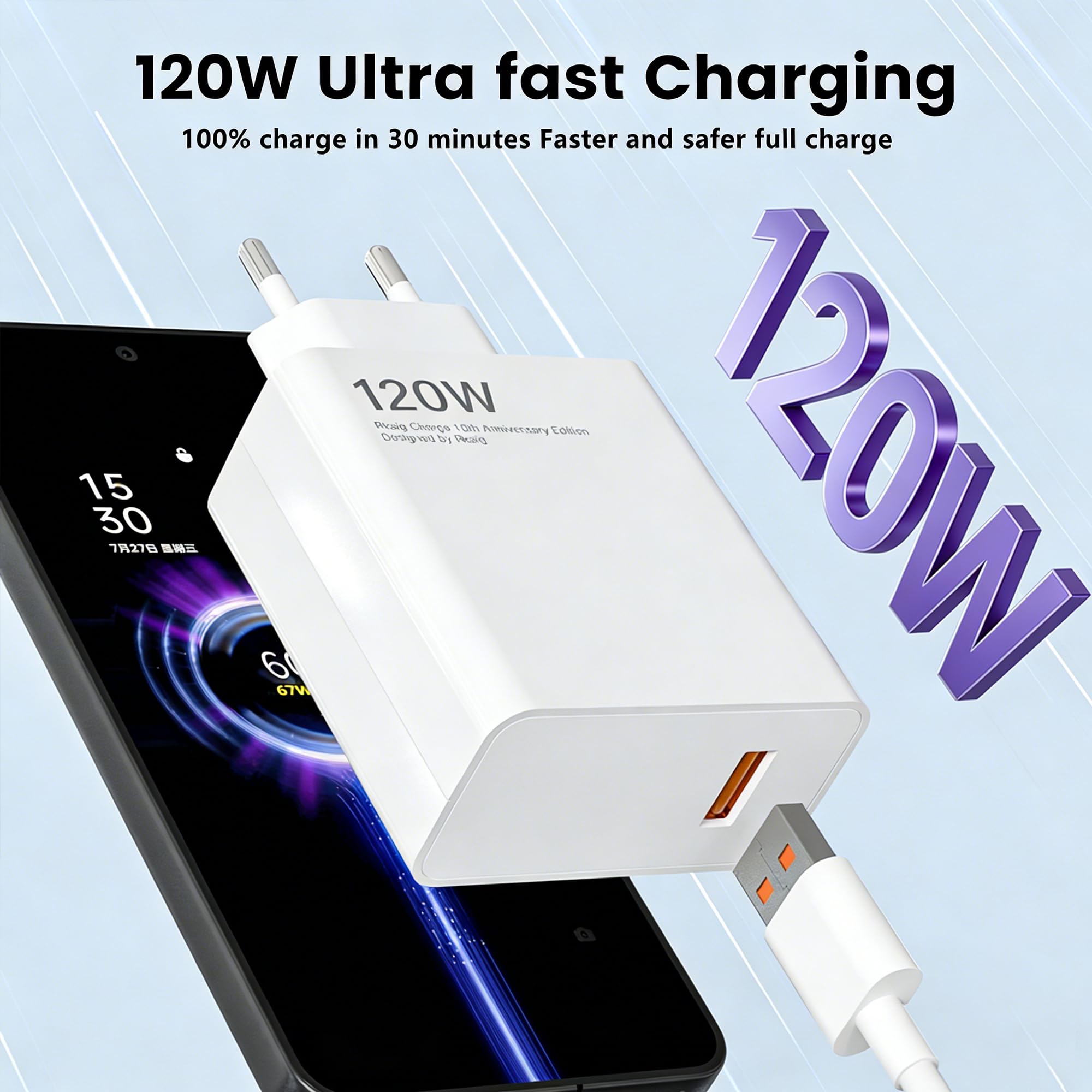 Caricatore USB da 120 W, con cavo di ricarica di tipo C, 6 A, per Xiaomi 17/15 Ultra, 14T 14T Pro, 13T Lite, 12 12T, Redmi Note 14Pro 14Pro+ 5G, 13 13Pro+, 12Pro, A5, A3, 14C, Poco F7 Ultra Pro - 3