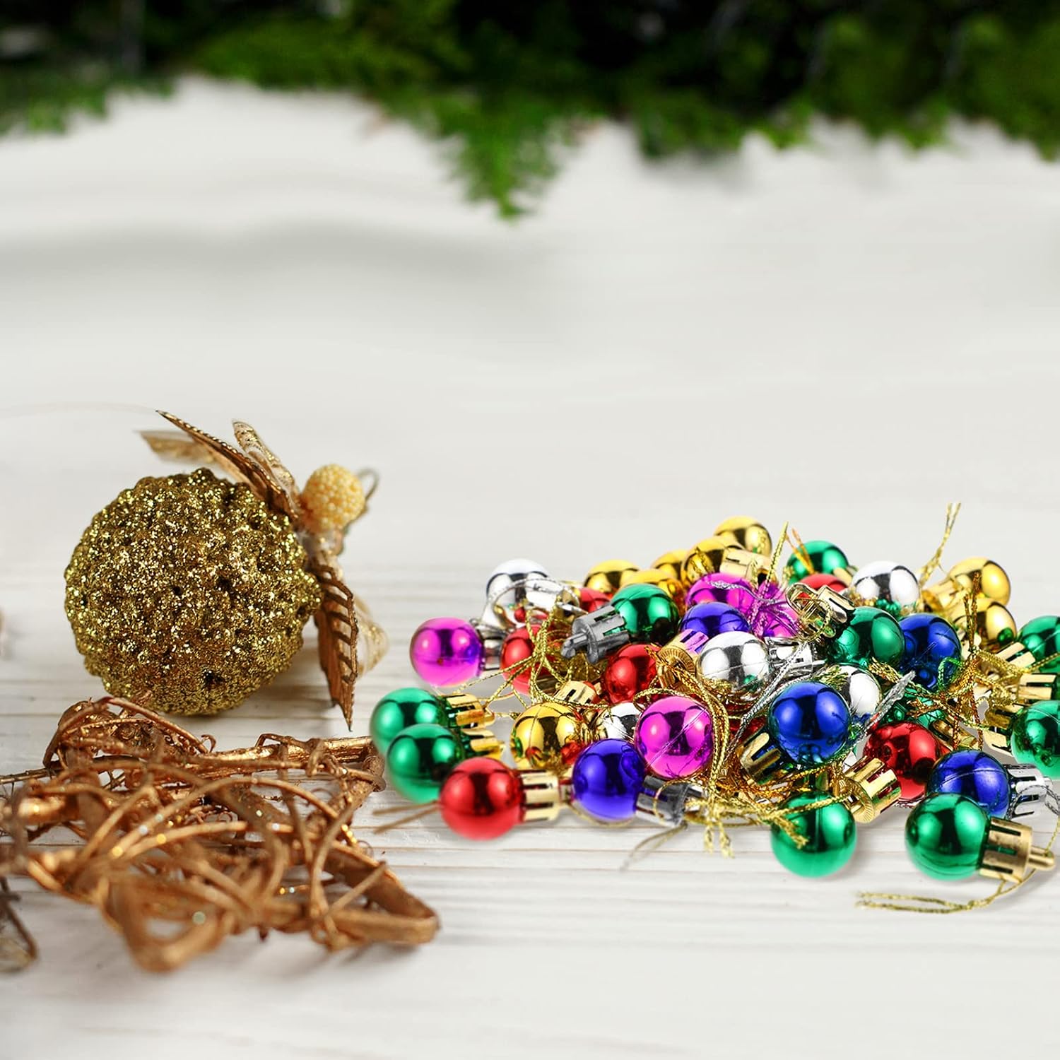 Boao 96 Pcs Christmas Mini Balls Ornaments Miniature Xmas Tree Ornaments Multicolour Shiny Small Hanging Decorations for Christmas Holiday Party Decor(1.57 Inch,Multicolor Balls)