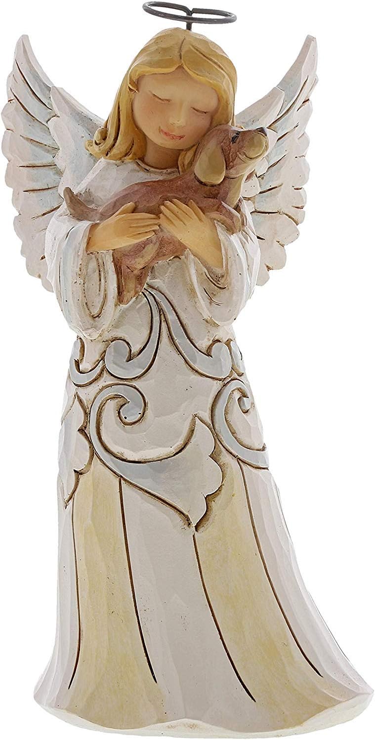 Jim Shore Heartwood Creek White Woodland Farmhouse Angel with Dog Figurine, 5.2 Inch, Multicolor - Image 3