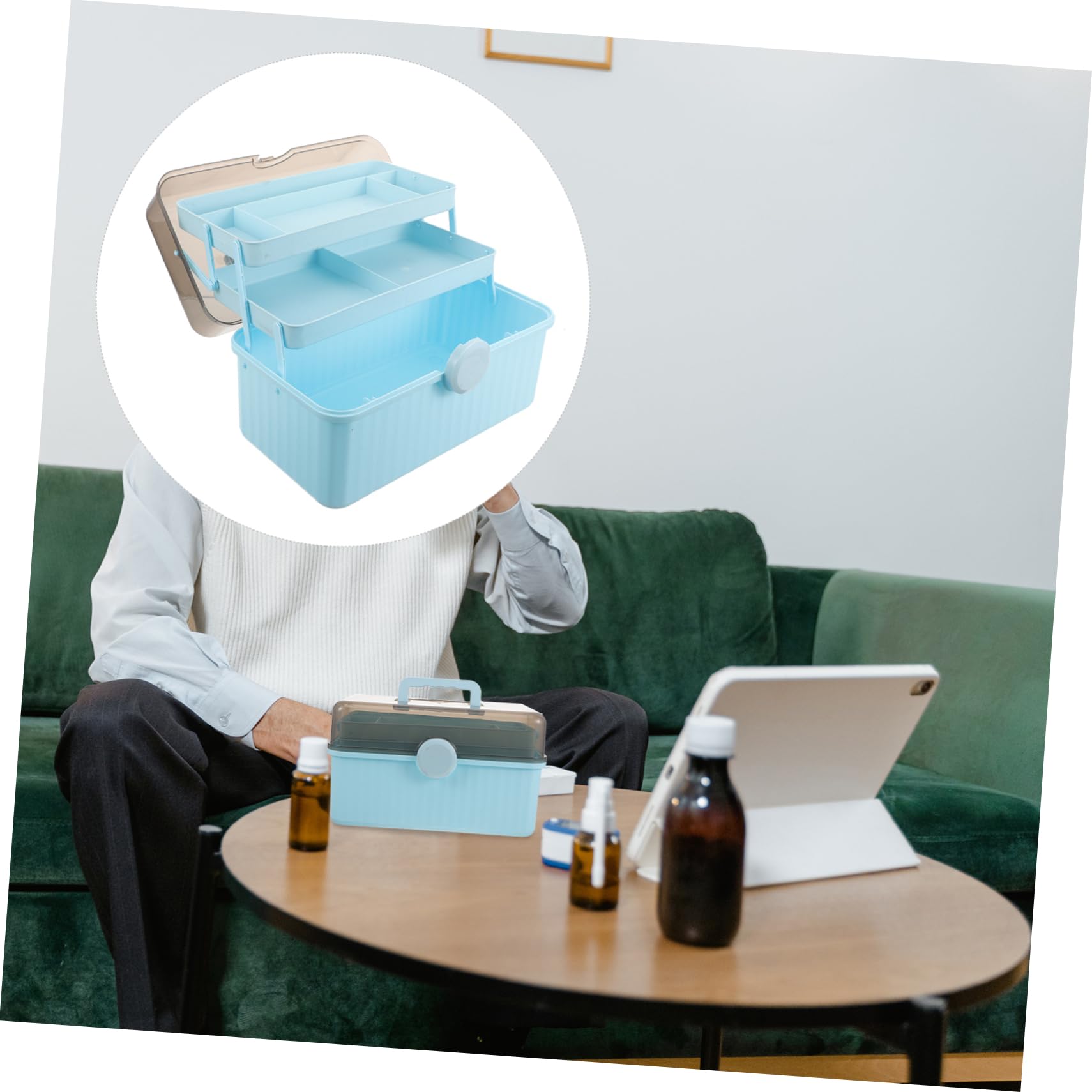 FRCOLOR Caja Botiquín de Medicamentos Multicapa Hogar Azul