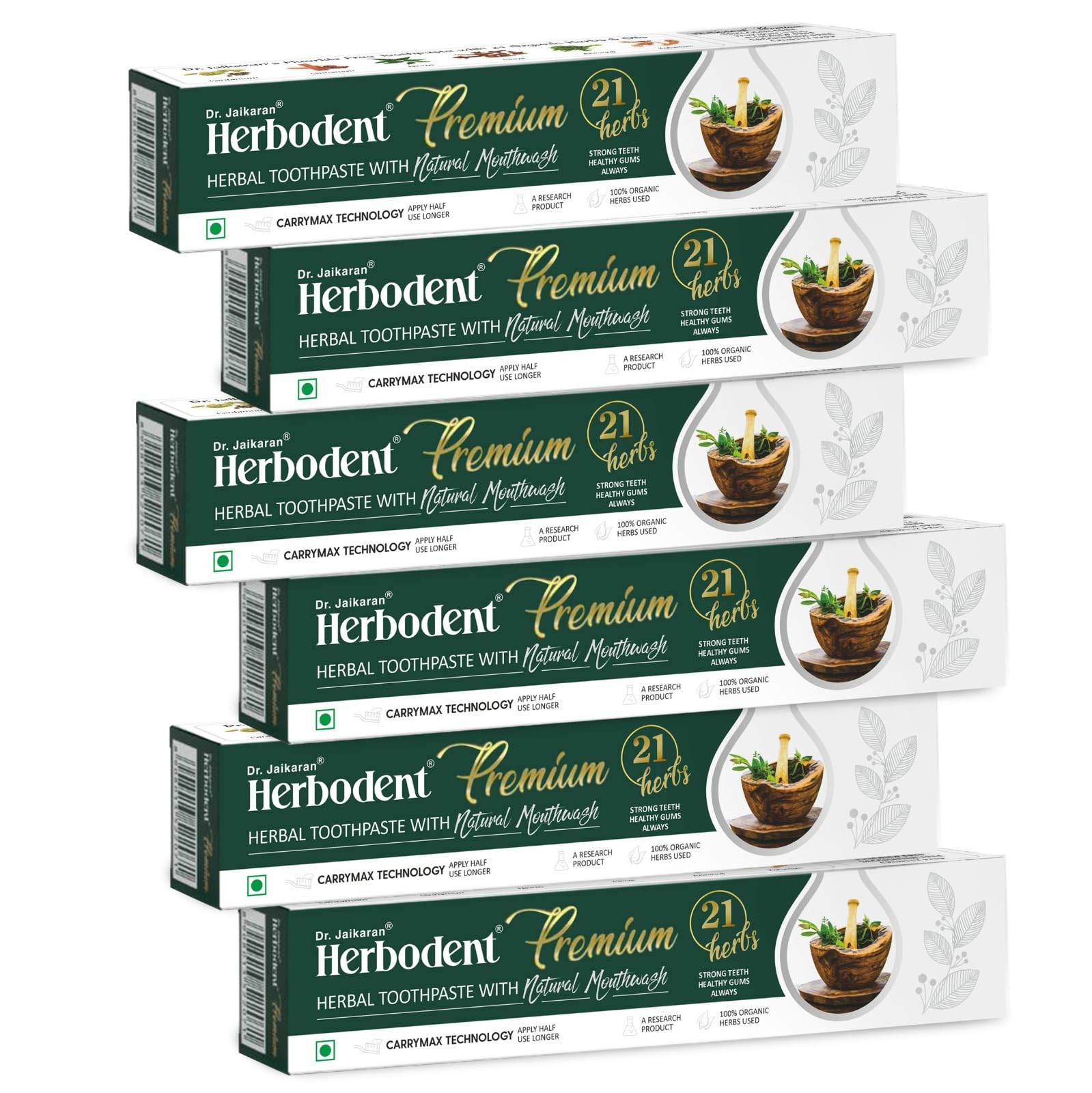 Herbodent Premium Gingivitis Prevention Toothpaste, 165G Pack Of 6|A Unique Blend Of 21 Herbs Like Neem, Clove, Cinnamon, Cardamom With Natural Mouthwash-No Paraben, No Fluoride, No Saccharin.