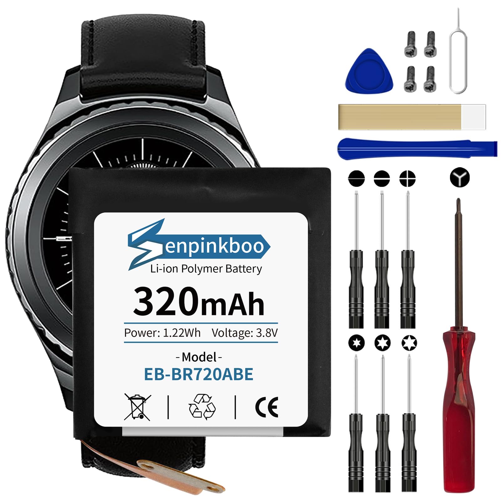 Senpinkboo for Samsung Galaxy Gear S2 R720 Battery Upgraded [320mAh] EB-BR720ABE Battery for Gear S2 SM-R720/S2 Classic SM-R732 Smart Watch