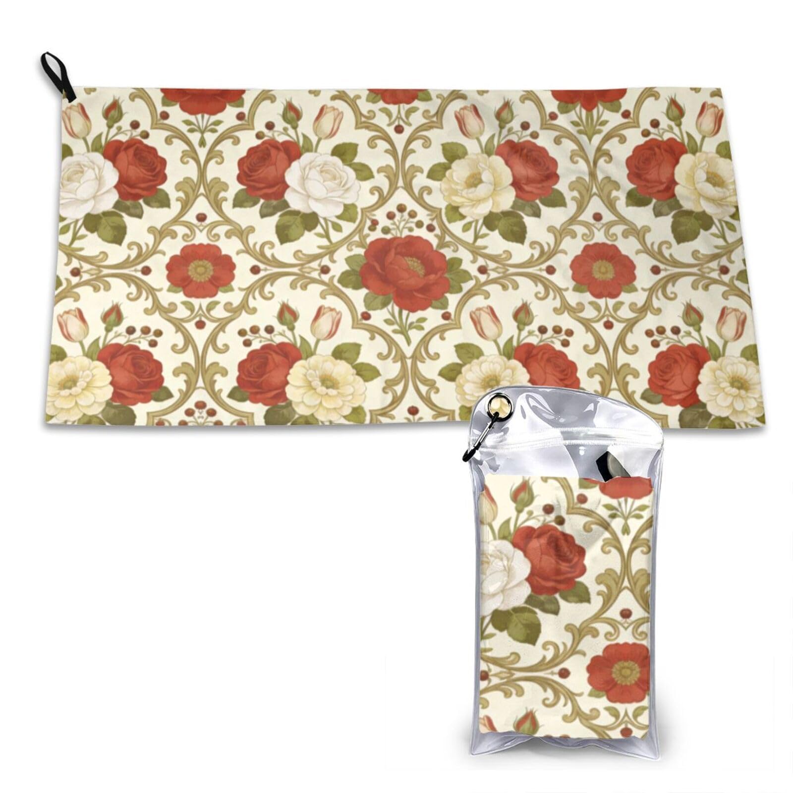 DUYKIMQW Vintage Rose & Tulip Motif Print Quick Dry Towel 16x31.5in White