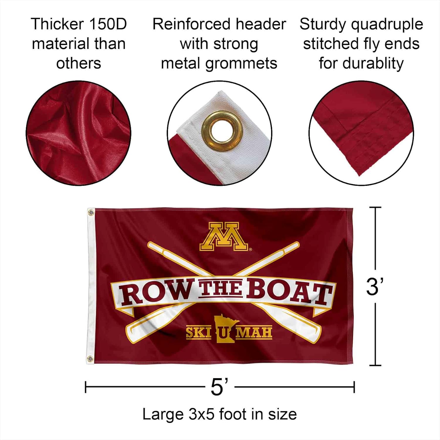 College Flags & Banners Co. Minnesota Gophers Row The Boat Ski U Mah Flag and Pole Bracket Mount Bundle