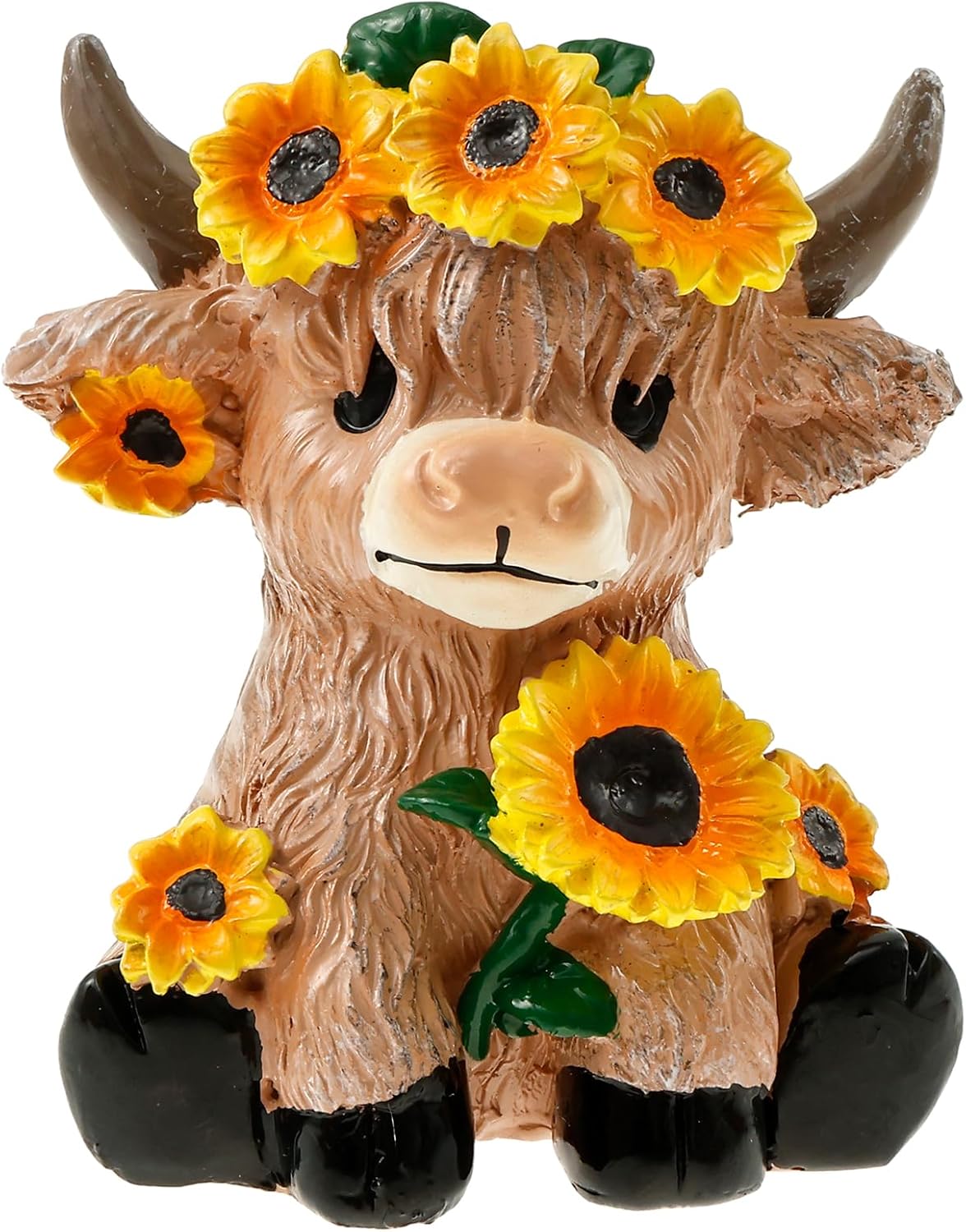 Highland Cow Planter, Resin Succulent Plant Pot, Sunflower Highland Cow Planter Decor Funny Containers for Backyard Balcony Home Garden Decor Gifts, Yellow (Style A)