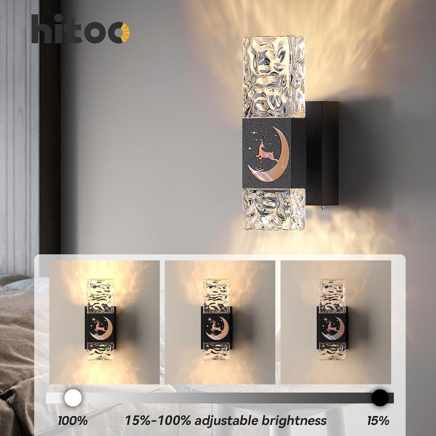 Christmas Operated Wall Sconces Set of 2, Dimmable LED Wall Lights with Remote Control, Home Decor for Bedroom Living Room