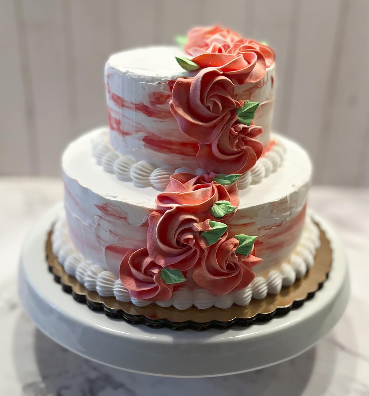 Fake Wedding Cake 2 Tier Cake-Peach & White- Handmade by Dezicakes- Fake Cake -Artificial Cake