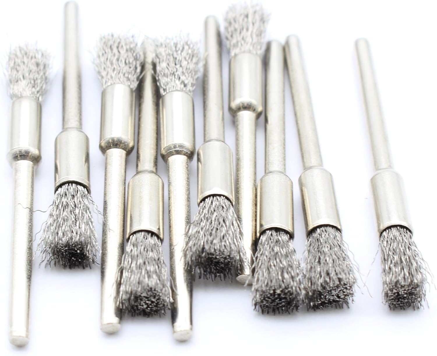 TMAX 100 pc Stainless Steel 1/4 Inch Pen Wire Brush Wheel with 1/8 Inch Shank for Dremel Rotary Tools