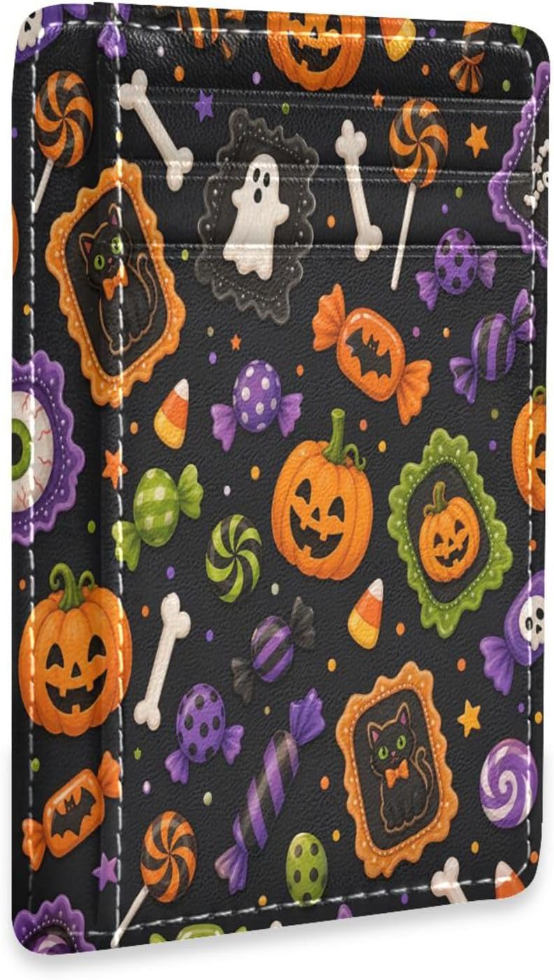 Halloween Pumpkins RFID Blocking Slim Wallet Credit Card Holder