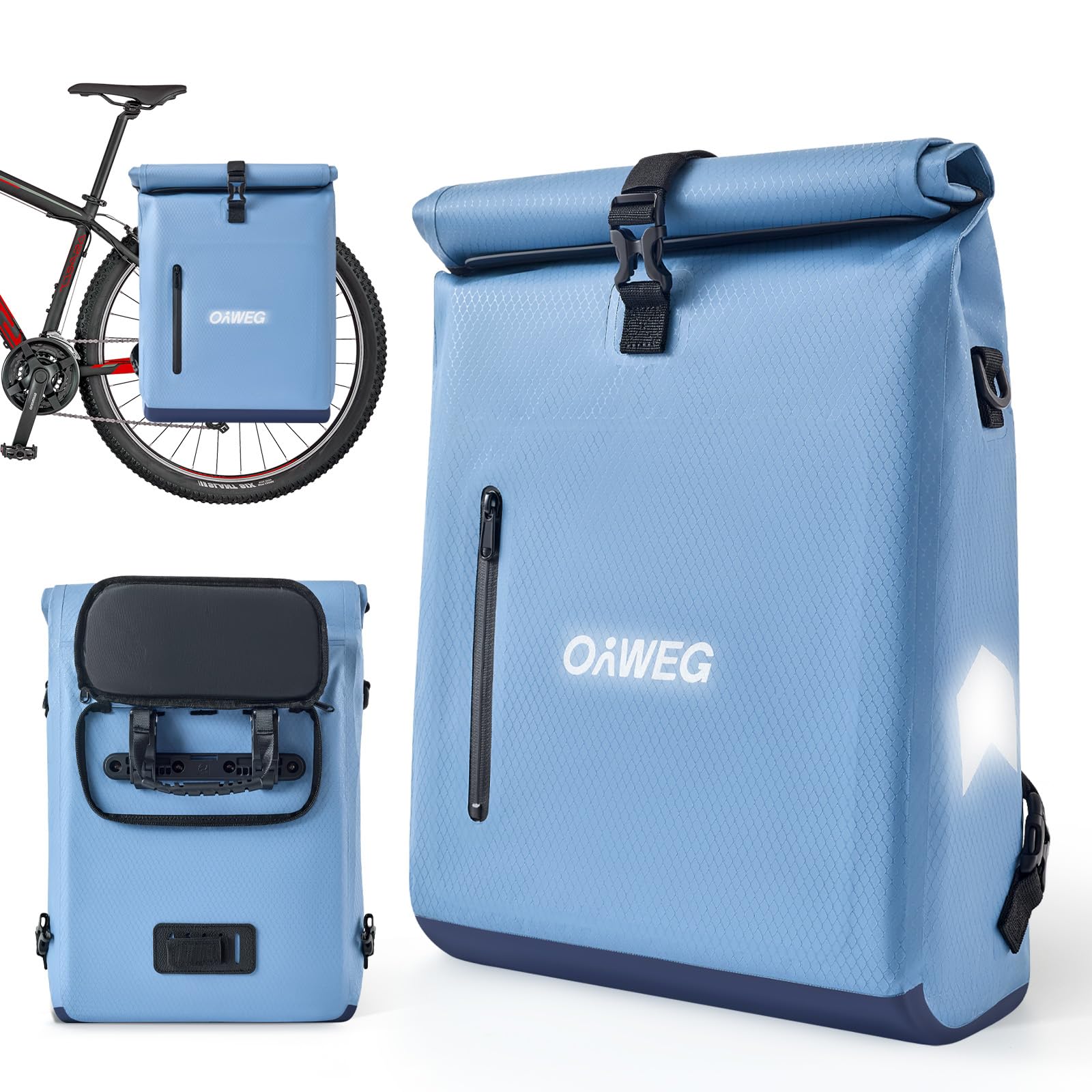 Borsa Bici Portapacchi 3in1 20L – Zaino e Tracolla, Borsa Impermeabile con Scomparto Laptop 16", Pannier Posteriore con Riflettenti per Pendolarismo, Lavoro e Viaggio