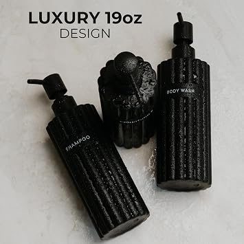 Stylish Shampoo & Conditioner Dispenser Set of 3 - Fluted 19oz Bottles