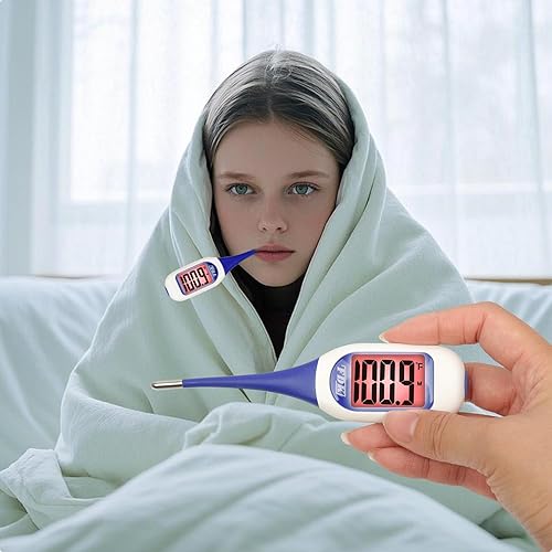Miniatura 5 de Termómetro digital de pantalla LCD grande para fiebre, lecturas rápidas y precisas de 10 segundos, retroiluminación LCD grande de doble color, punta